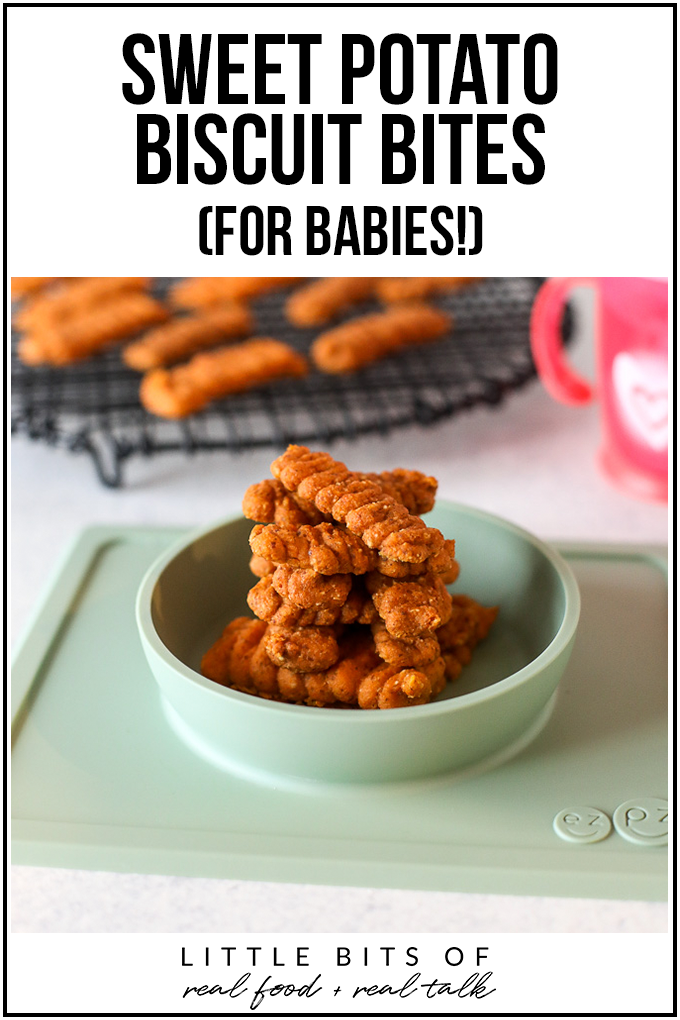 These Sweet Potato Biscuit Bites are for babies that are just starting baby led weaning and need a nutrient dense food that is easy to mush up in their mouth!