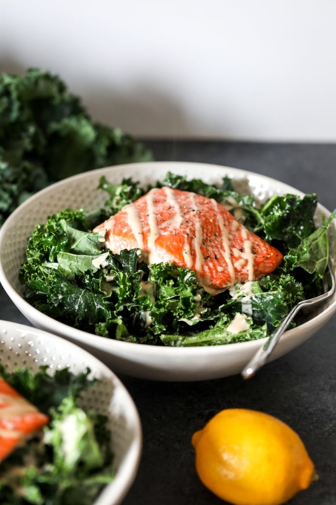 This Lemon Tahini Salmon Salad is a super simple and tasty weeknight meal that is Whole30 and paleo!