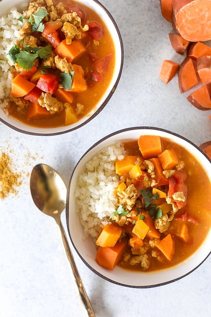 This Coconut Sweet Potato Curry is whole30, paleo and can easily be made vegan!