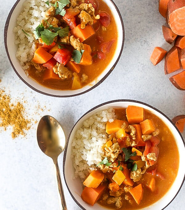 This Coconut Sweet Potato Curry is whole30, paleo and can easily be made vegan!