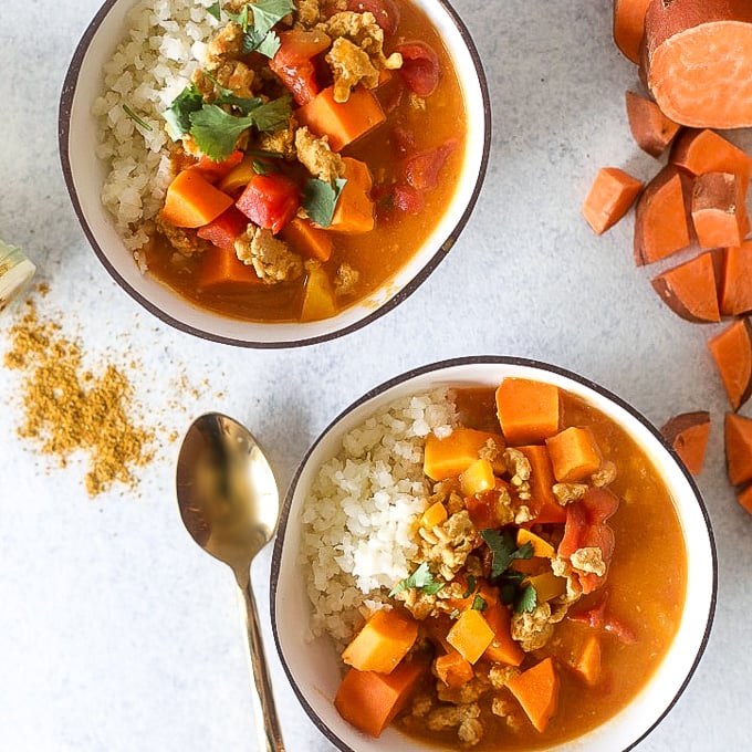 This Coconut Sweet Potato Curry is whole30, paleo and can easily be made vegan!