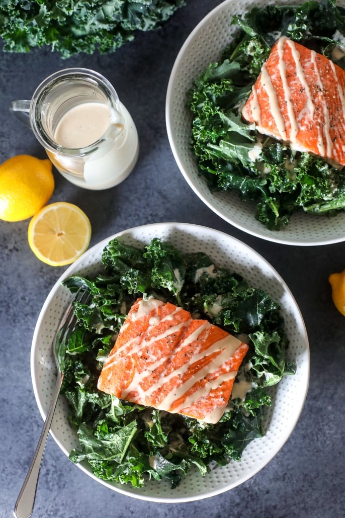 This Lemon Tahini Salmon Salad is a super simple and tasty weeknight meal that is Whole30 and paleo!