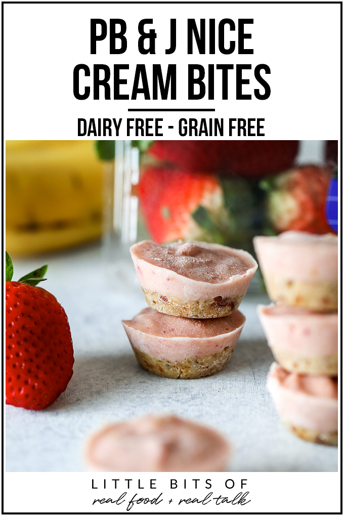 These PB & J Nice Cream Bites are dairy free, grain free, and full of flavor! A great afternoon snack or dessert!