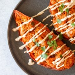 These Twice Baked Chipotle Chicken Sweet Potatoes are whole30 compliant, easy to throw together and can be prepped ahead of time!