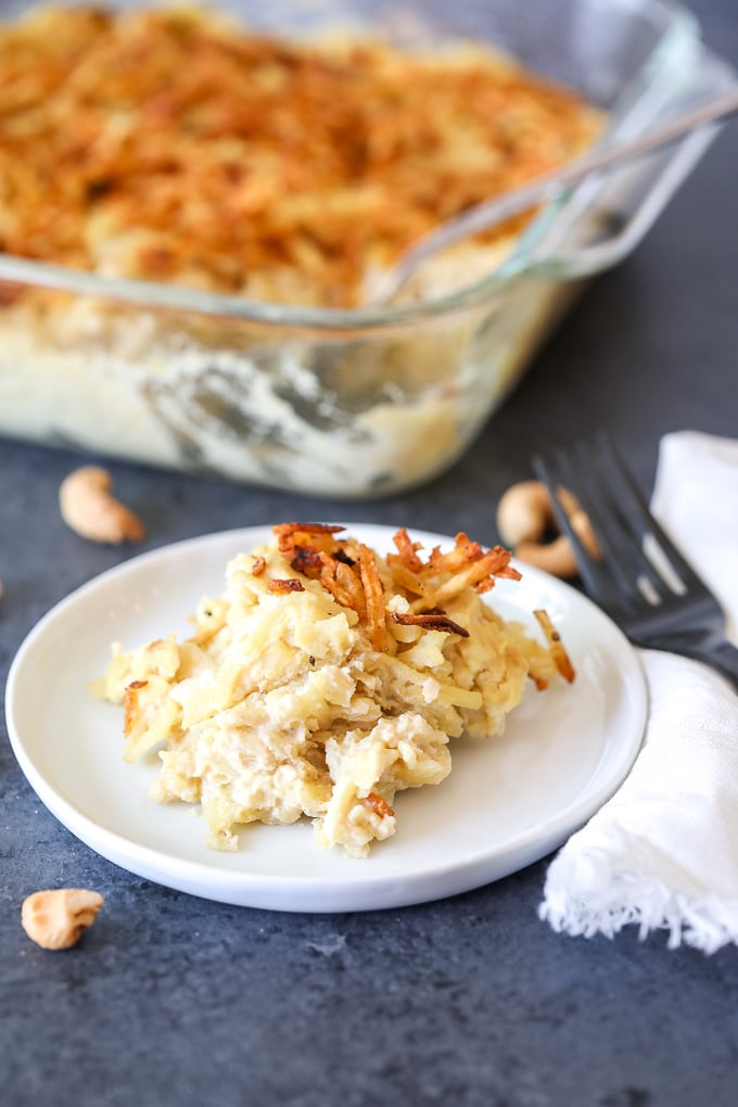 This Creamy Cashew Potato Casserole is whole30 compliant and so so deliciously decadent!