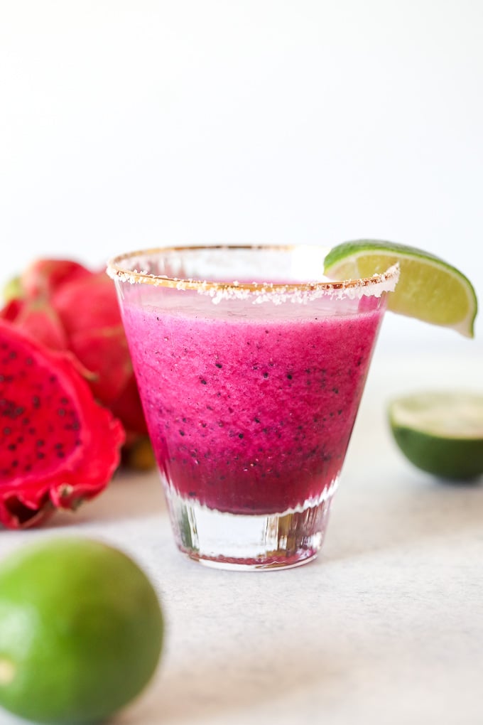 These Dragon Fruit Margaritas are naturally sweetened with honey and perfect for a warm summer day!