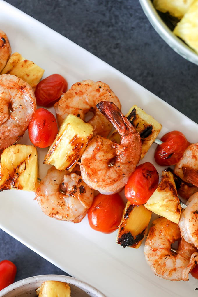 These Pineapple BBQ Shrimp Skewers are Whole30 compliant, super easy to make and great to toss on the grill this summer!