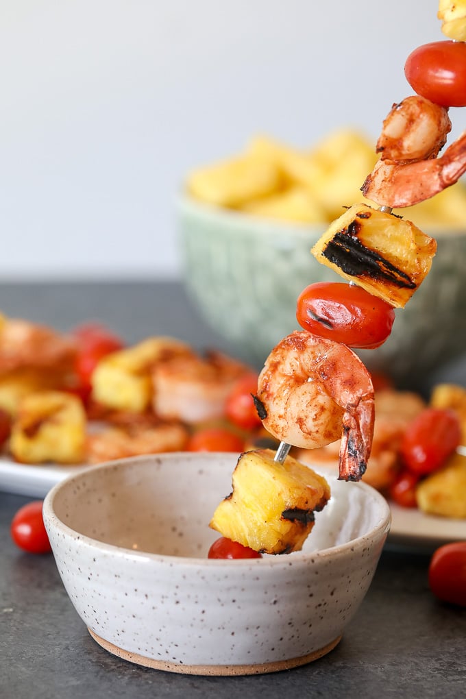 These Pineapple BBQ Shrimp Skewers are Whole30 compliant, super easy to make and great to toss on the grill this summer!