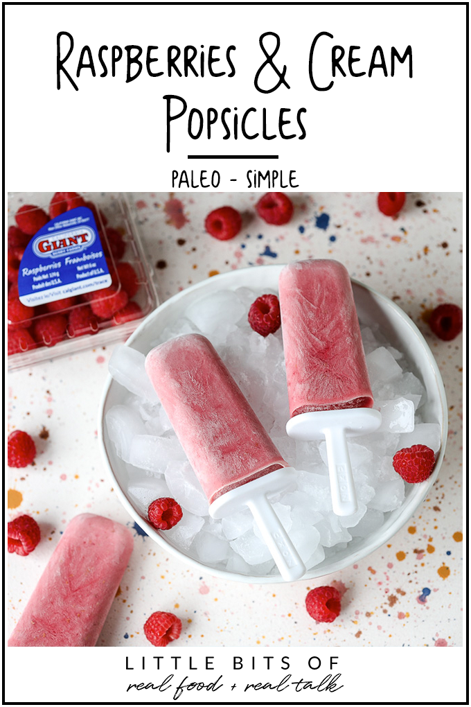 These Raspberries and Cream Popsicles are paleo, super simple to make and only have 4 ingredients!