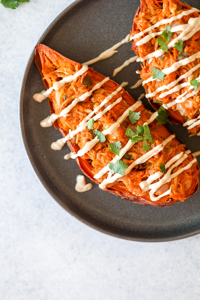 These Twice Baked Chipotle Chicken Sweet Potatoes are whole30 compliant, easy to throw together and can be prepped ahead of time!