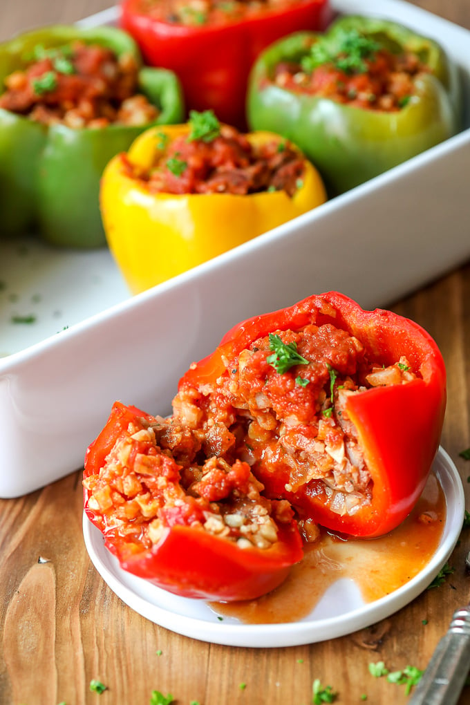 These Chicken Sausage Stuffed Bell Peppers are Whole30 compliant are super easy to make!