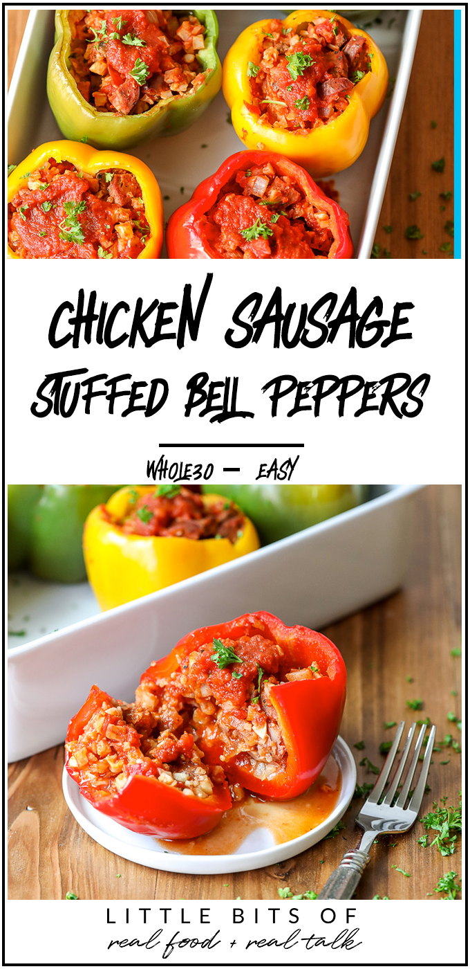 These Chicken Sausage Stuffed Bell Peppers are Whole30 compliant are super easy to make!