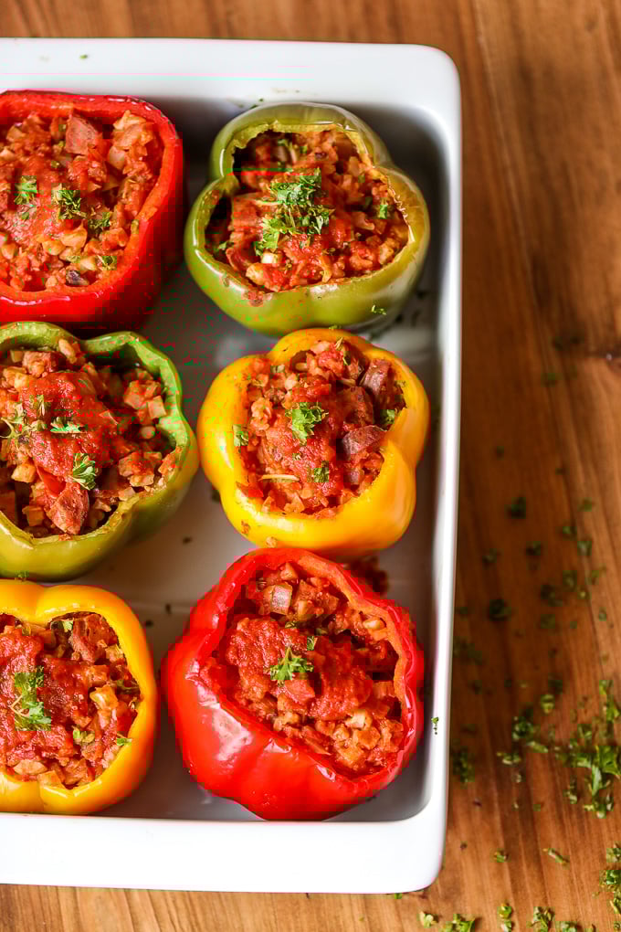 These Chicken Sausage Stuffed Bell Peppers are Whole30 compliant are super easy to make!