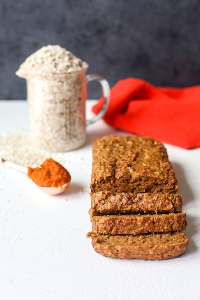 This Pumpkin Oat Breakfast Bread is great to prep for the week and have a gluten free and nutritious breakfast for everyone from babies to kids to adults!