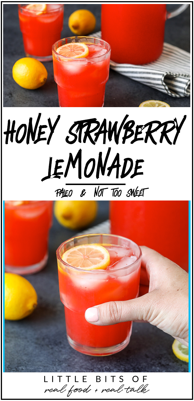 This Honey Strawberry Lemonade is a delicious and refreshing paleo friendly drink that is sweetened with honey and not too sweet!
