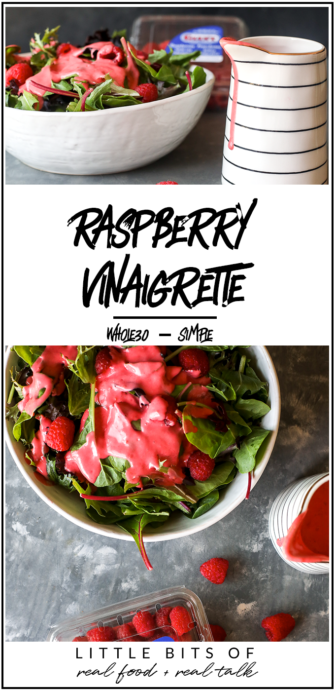 This is a simple Raspberry Vinaigrette recipe that comes together super easily in a blender and is whole30 compliant!