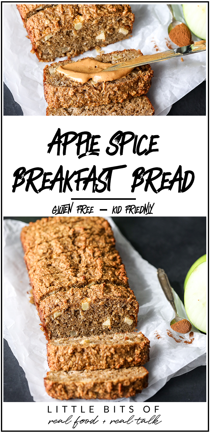 This Apple Spice Breakfast Bread is a great gluten free breakfast option you can make on a sunday and last you and a kid all week!