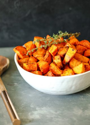 These Maple Thyme Roasted Sweet Potatoes are so simple to make yet so delicious!