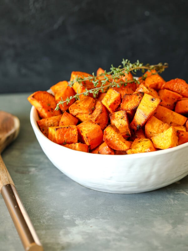 These Maple Thyme Roasted Sweet Potatoes are so simple to make yet so delicious!