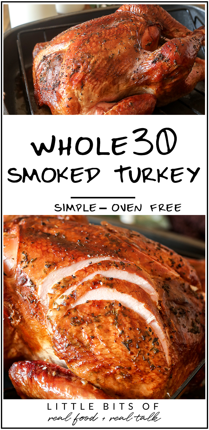 This Whole30 Smoked Turkey recipe is simple, delicious and perfect for saving oven space on thanksgiving!