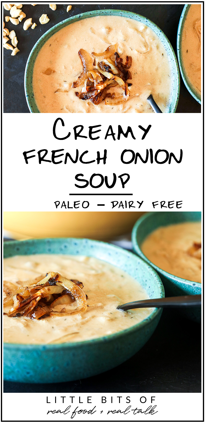 This Creamy French Onion Soup is dairy free, paleo and a perfect nourishing soup for cold months!