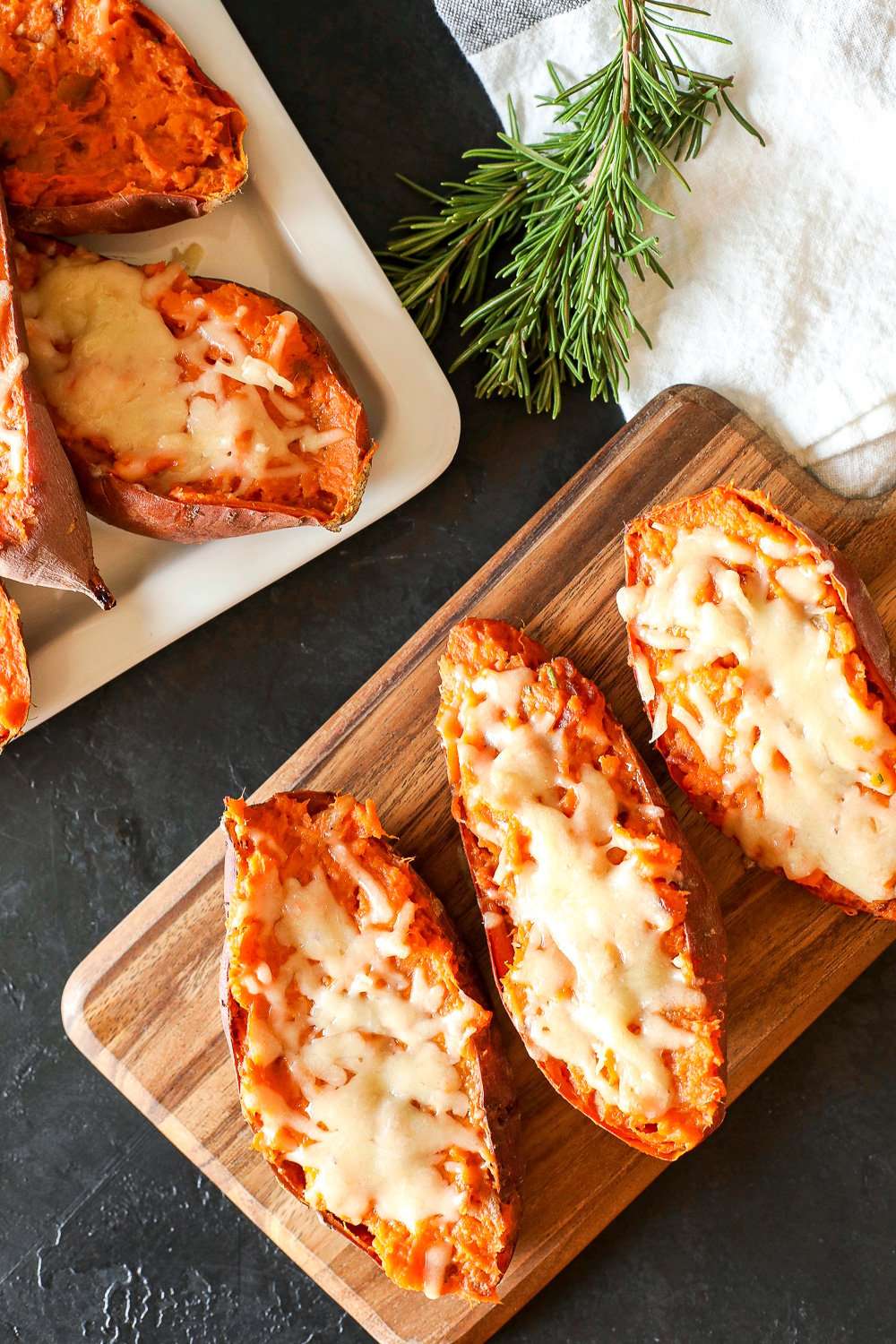 These Rosemary Bacon Twice Baked Sweet Potatoes are easy to make and so delicious!