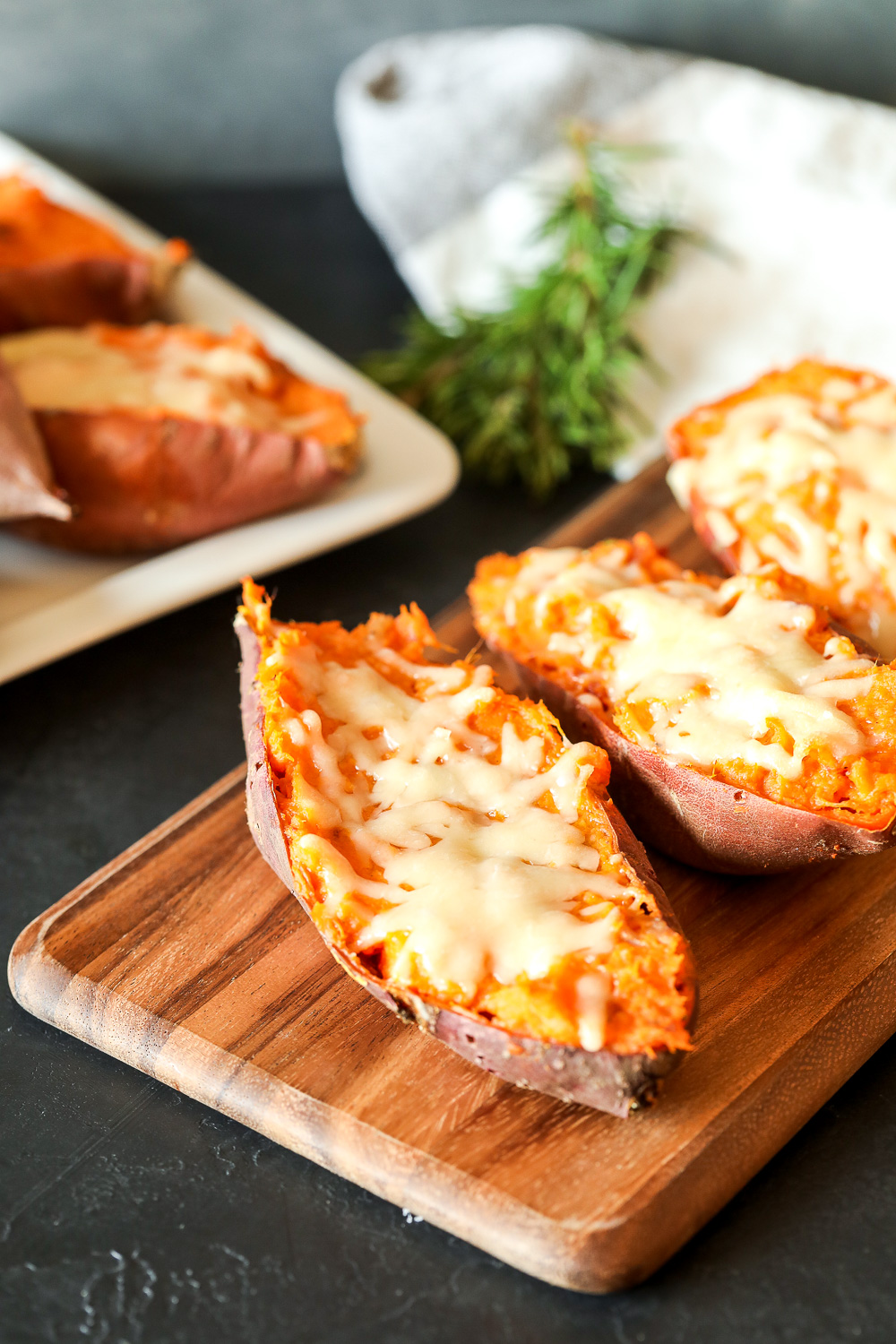 These Rosemary Bacon Twice Baked Sweet Potatoes are easy to make and so delicious!