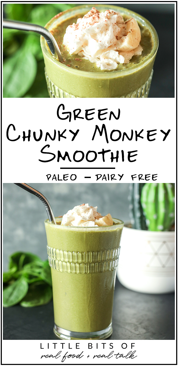 This Green Chunky Monkey Smoothie is a great way to get your greens in in the morning while tasting like a yummy milkshake!