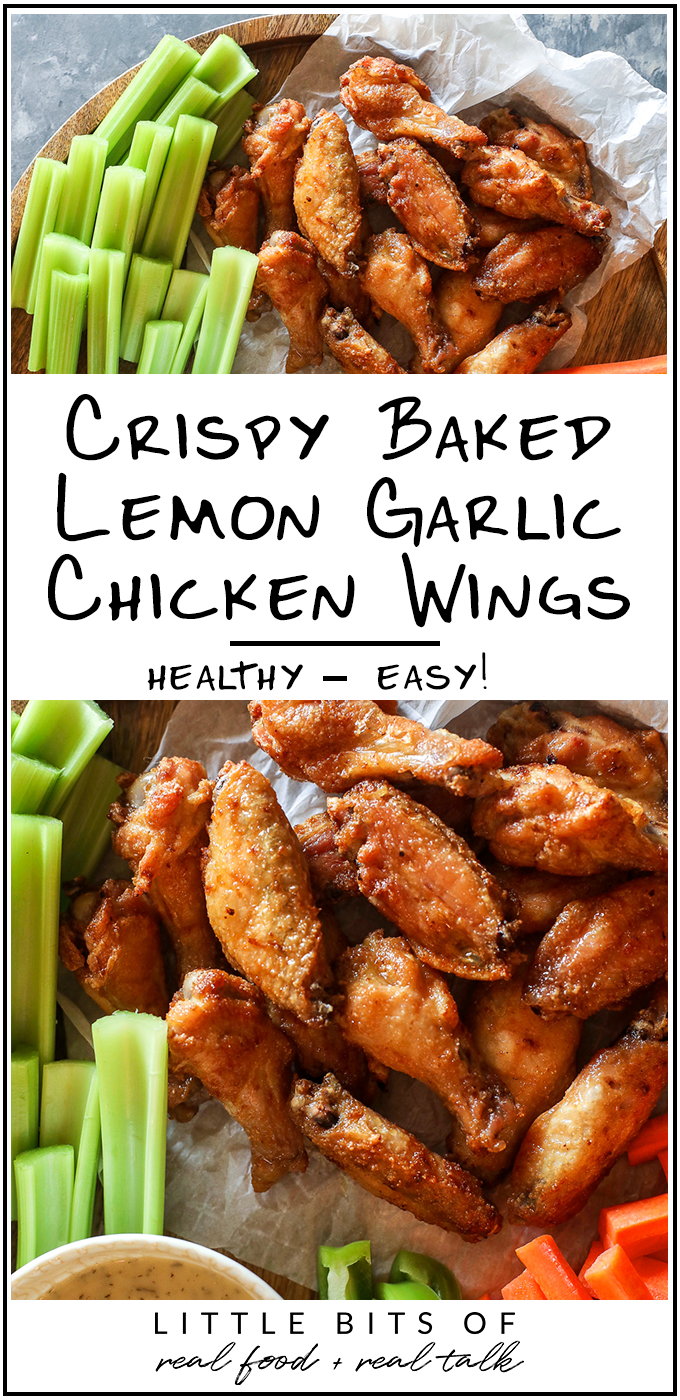 These Crispy Baked Lemon Garlic Chicken Wings are perfect for the super bowl or even just a weeknight!