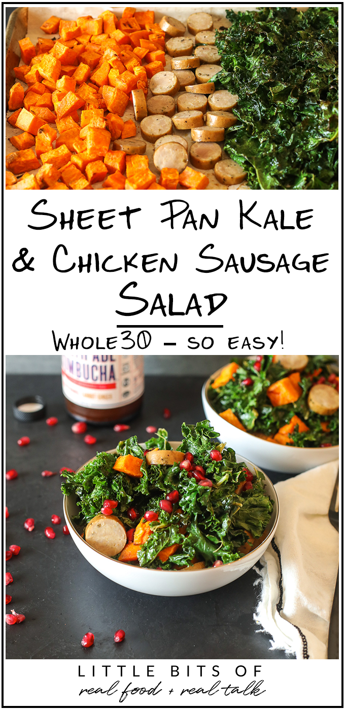 This Sheet Pan Kale & Chicken Sausage Salad is a simple and whole30 way to get dinner on the table quickly!