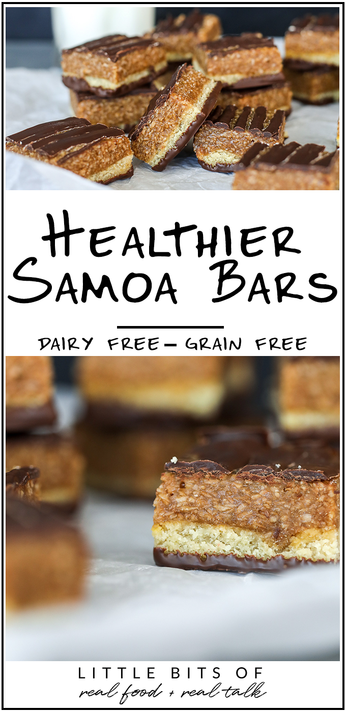 These Healthier Samoa Bars are SO delicious, easy to make and are also dairy free, grain free, gluten free and refined sugar free!