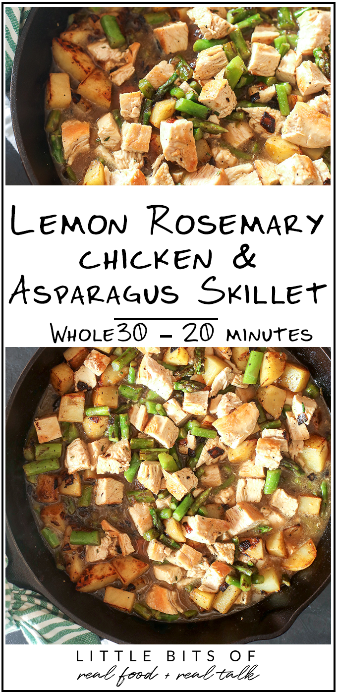 This Lemon Rosemary Chicken & Asparagus Skillet is a simple, healthy and Whole30 compliant dinner that is perfect for busy weeknights!