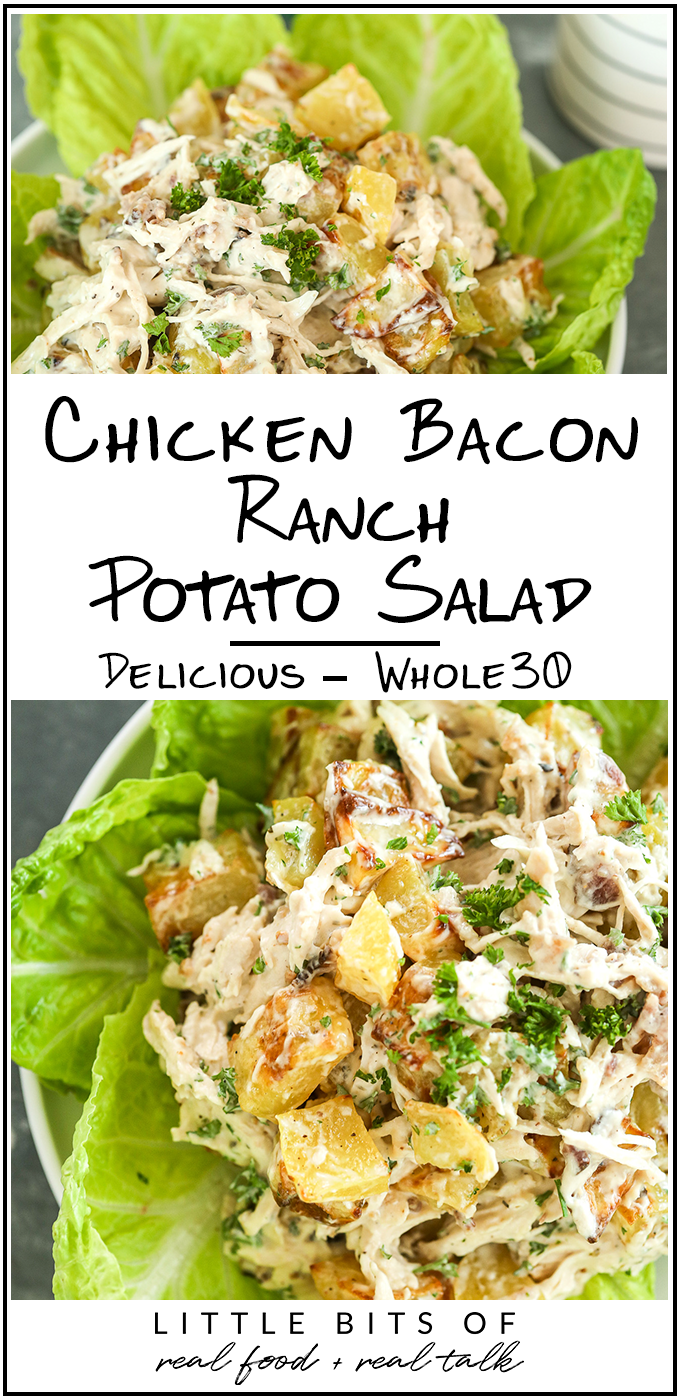 This Chicken Bacon Ranch Potato Salad is so delicious and can be served as a main dish for lunch or a side dish!