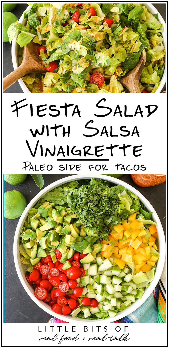 This Fiesta Salad with Salsa Vinaigrette is the perfect side salad with tacos and super easy to make!