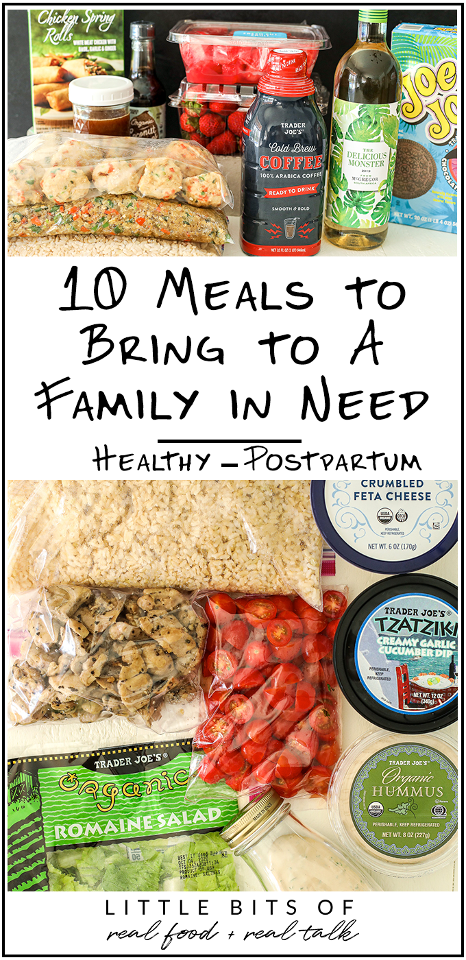 This list of 10 Meals to a family in need is a perfect guide for full meals you can bring to anyone who just had a baby, a death in the family, or someone who is sick or just too busy!