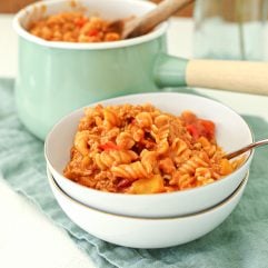 This One Pot Turkey Curry Pasta is dairy free, gluten free and comes together super quickly in one pot!