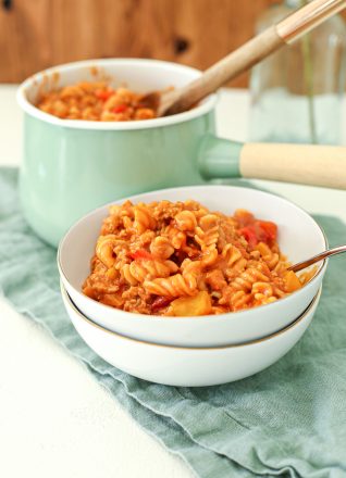 This One Pot Turkey Curry Pasta is dairy free, gluten free and comes together super quickly in one pot!