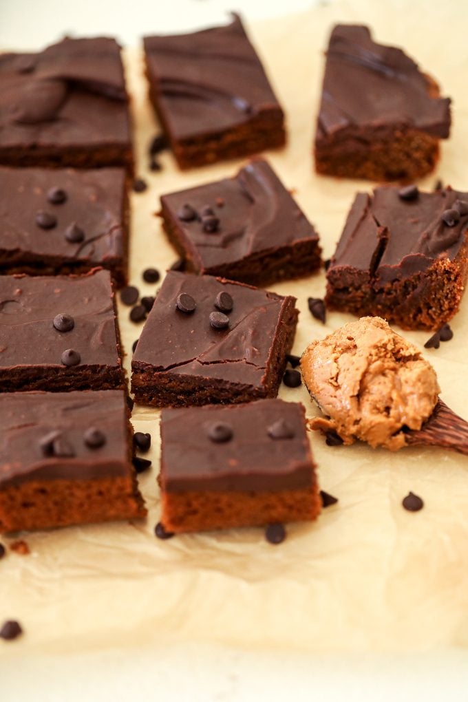 These Peanut Butter Bars with Chocolate Ganache Icing are grain free, dairy free and so easy to make!