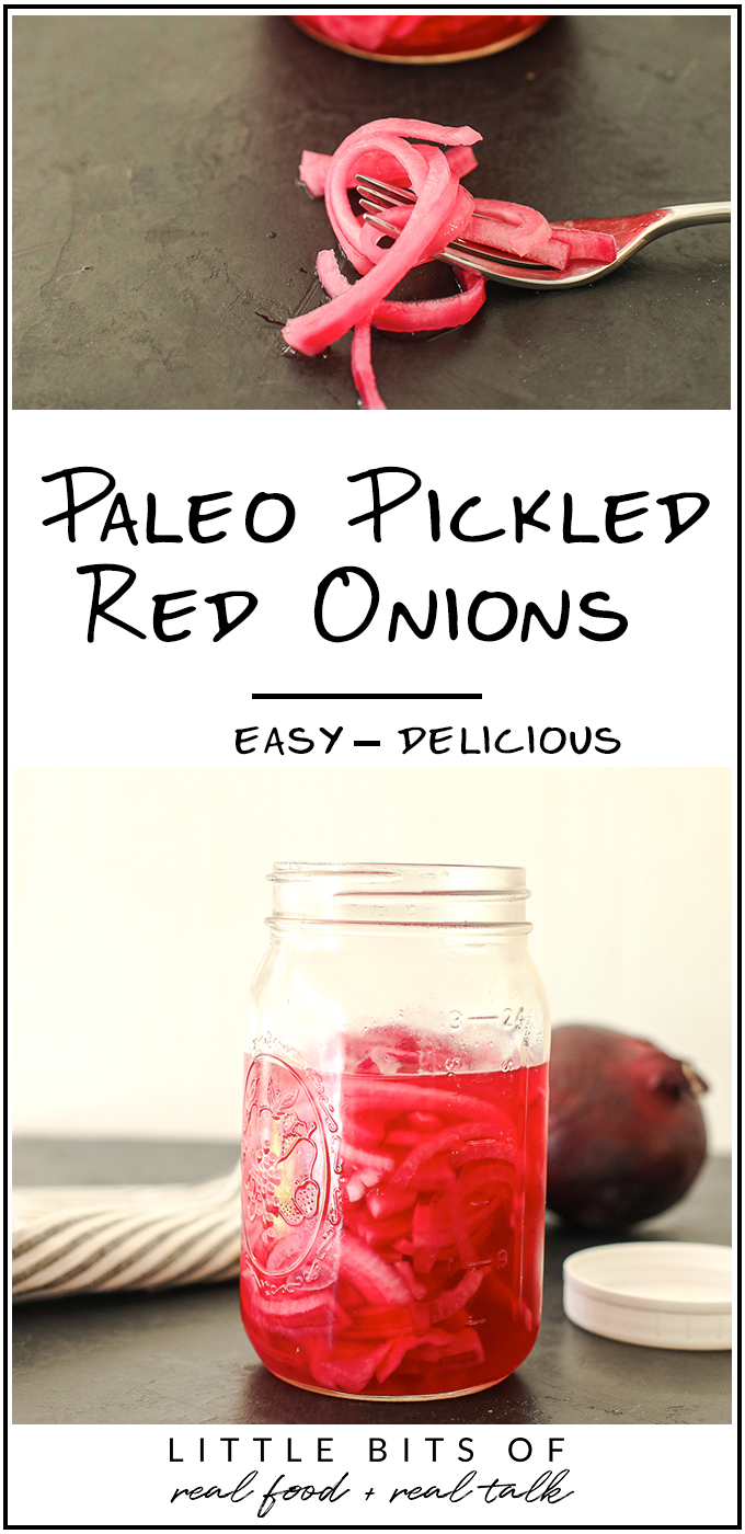These Paleo Pickled Red Onions are a great topping to salads or any meal and made without refined sugar!