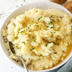 These Dairy Free Garlic Mashed Potatoes are super easy to make and are the perfect side dish for any meal!