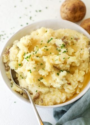 These Dairy Free Garlic Mashed Potatoes are super easy to make and are the perfect side dish for any meal!