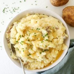 These Dairy Free Garlic Mashed Potatoes are super easy to make and are the perfect side dish for any meal!