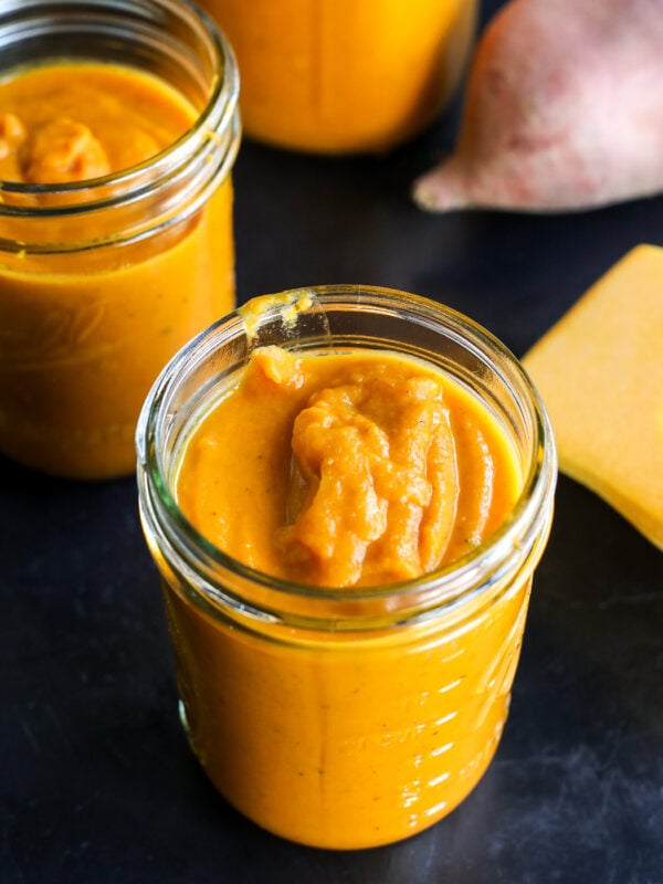 Make the best creamy Autumnal Harvest Pasta Sauce (Trader Joe's dupe!) with squash & pumpkin. Perfect for pasta or soup.