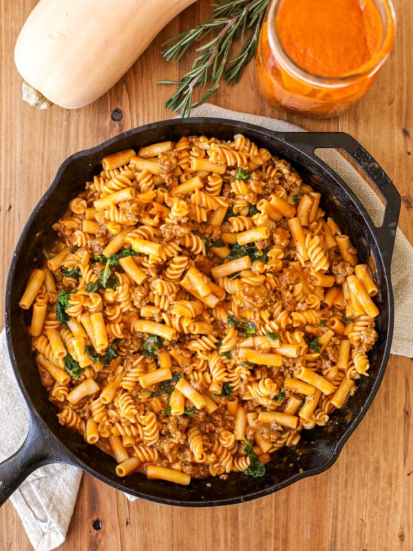 This Harvest Mac & Cheese with Sausage and Kale is so tasty, dairy free, gluten free and perfect for a fall or winter weeknight!