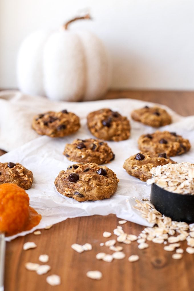 These Pumpkin Oatmeal Chocolate Chip Cookies are gluten free, dairy free and nut free - perfect for those with allergies!