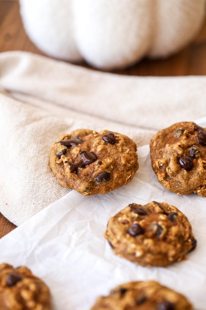 These Pumpkin Oatmeal Chocolate Chip Cookies are gluten free, dairy free and nut free - perfect for those with allergies!