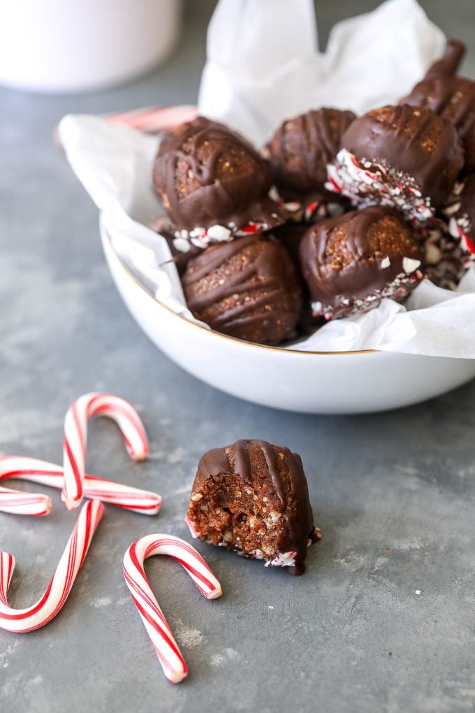 These Chocolate Peppermint Energy Truffles are the perfect mix of healthy ingredients packed with nutrients but also dipped in chocolate for a truffle taste!