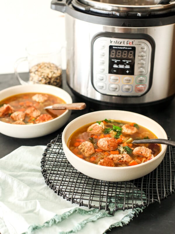 This Instant Pot Italian Turkey Meatball Soup is super easy to make and so full of flavor! It is gluten free and a crowd pleaser for the whole family.