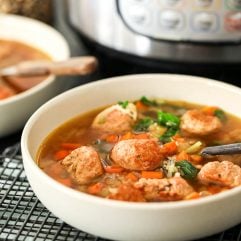 This Instant Pot Italian Turkey Meatball Soup is super easy to make and so full of flavor! It is gluten free and a crowd pleaser for the whole family.