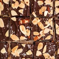 This Paleo Chocolate Almond Toffee is super easy to make and made with coconut sugar and ghee so it is refined sugar free and dairy free!